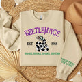 Embroidered Never Trust The Living Sweatshirt, BeetleJuice Halloween Embroidery Sweatshirt T-Shirts, Hoodie | GrindPrints.com