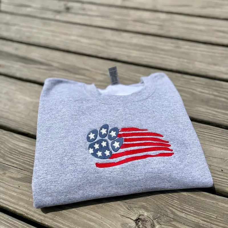 Embroidered Paw Flag Sweatshirt T-Shirts, Hoodie | GrindPrints.com