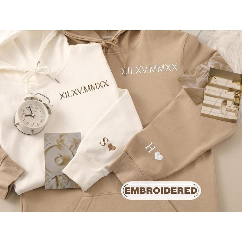 Embroidered Roman Numeral Matching Couple Anniversary Initial Engagements T-Shirts, Hoodie, Sweatshirt