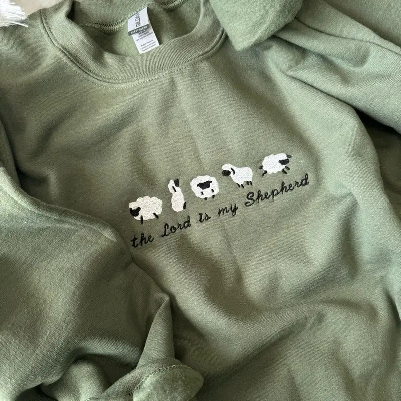 Embroidered Sweatshirt, The Lord Is My Shepherd, Christian Sweatshirt T-Shirts, Hoodie | GrindPrints.com