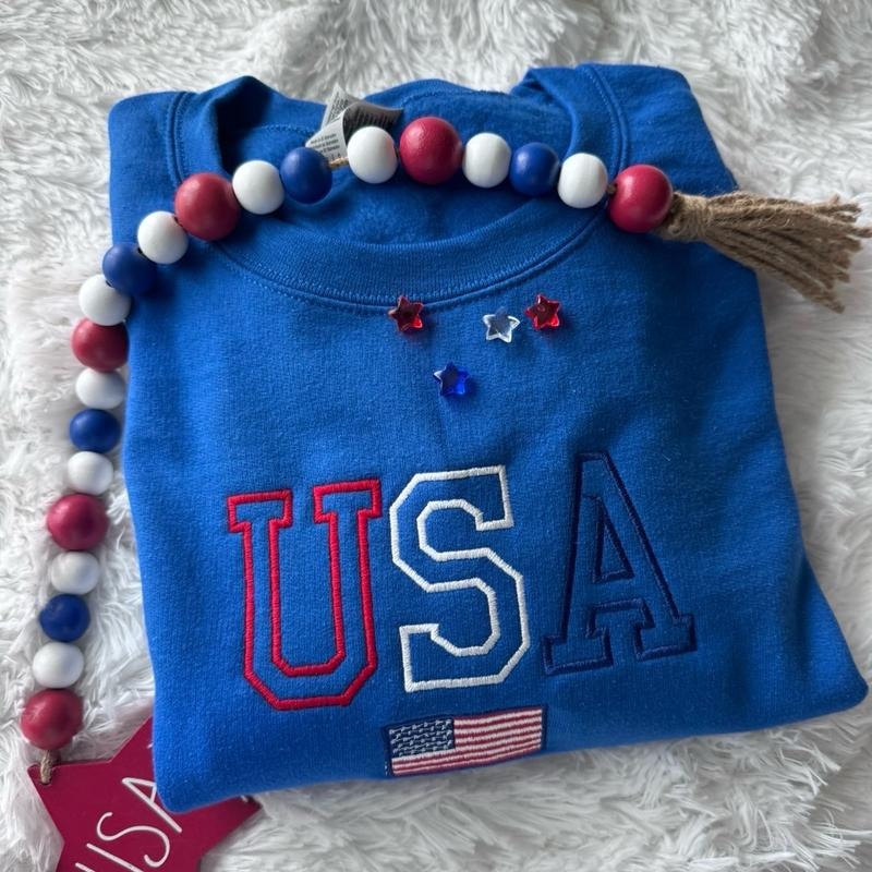 Embroidered USA Sweatshirt, July 4th Sweatshirt, Patriotic Sweatshirt T-Shirts, Hoodie | GrindPrints.com