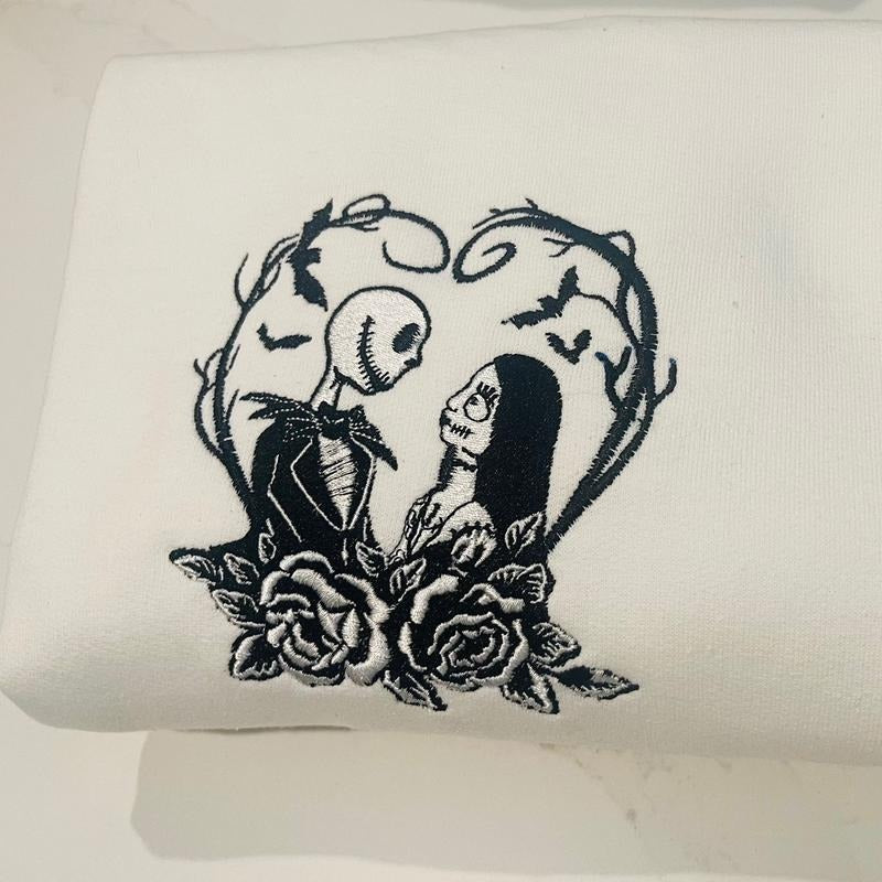 Embroidered jack n Sally sweatshirt T-Shirts, Hoodie | GrindPrints.com