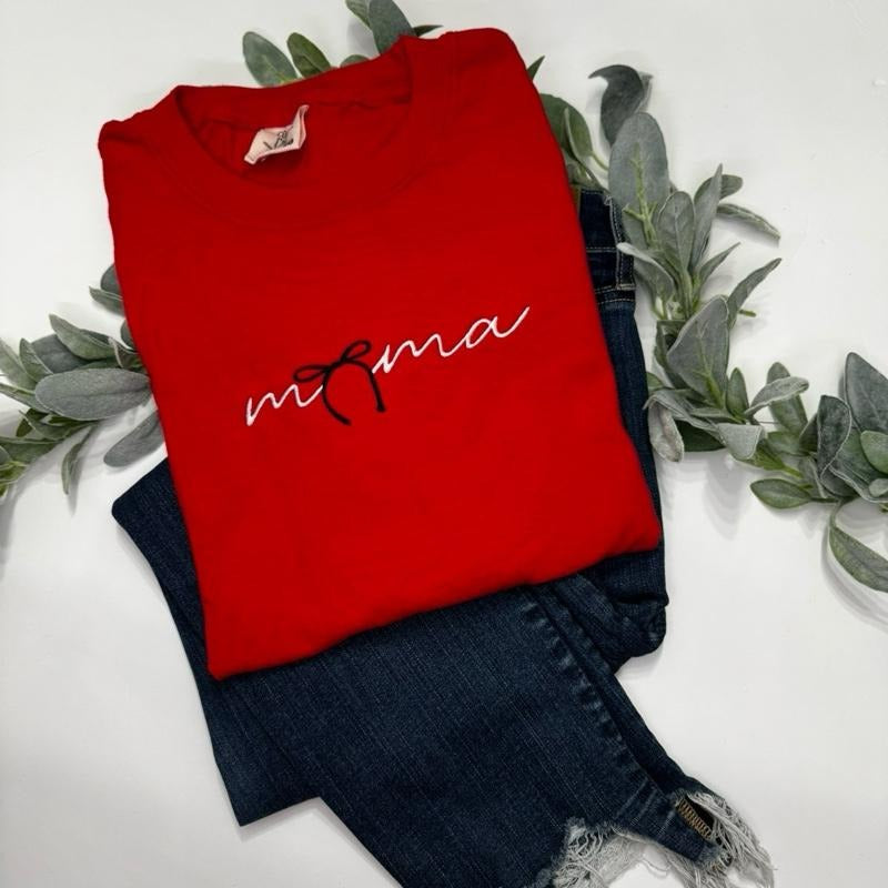 Embroidered mama bow shirt-unisex short sleeve tee Hoodie, Sweatshirt | GrindPrints.com