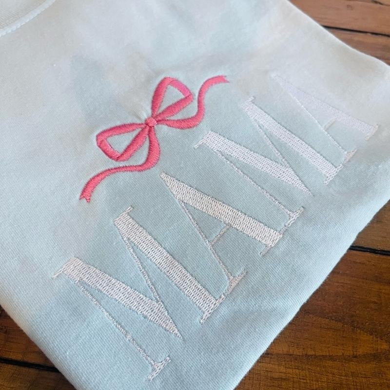 Embroidered mama shirt with bow, comfort colors t-shirts Women Tops Mother's Day gift Womenswear Oversized Comfortable...