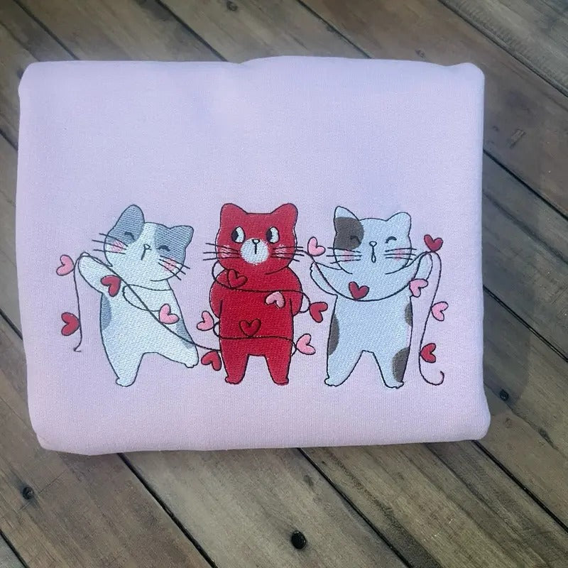 Embroidered valentines kitty sweatshirt or tshirt Hoodie | GrindPrints.com