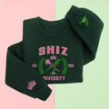 Embroidery Shiz University Wicked Glitter Sweatshirt, Elphaba and Glinda Embroidery Hoodie, Wicked Defy Gravity, Emerald...