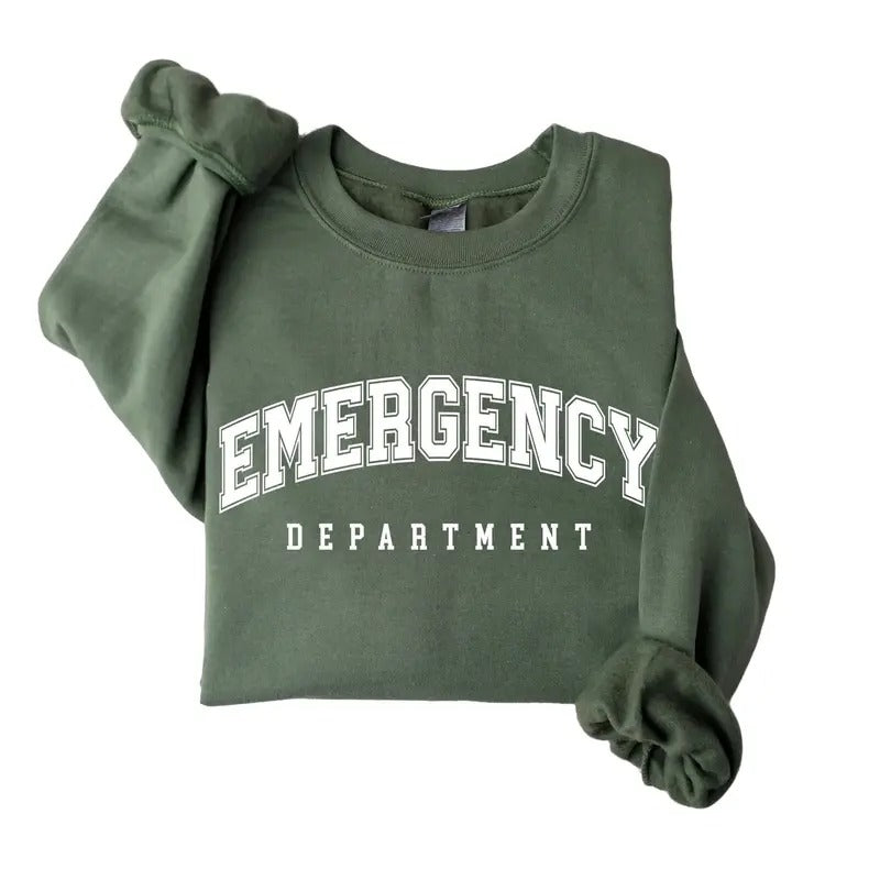 Emergency Department Crewneck Sweatshirt, ER Nurse Sweatshirt, Emergency Nurse Shirt, Rn Round Neck Casual Classic Collar...