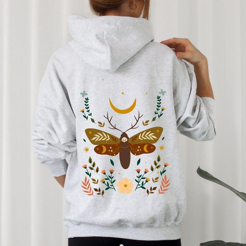 Enchanted Moth Garden, Floral Print Hoodie T-Shirts, Sweatshirt | GrindPrints.com