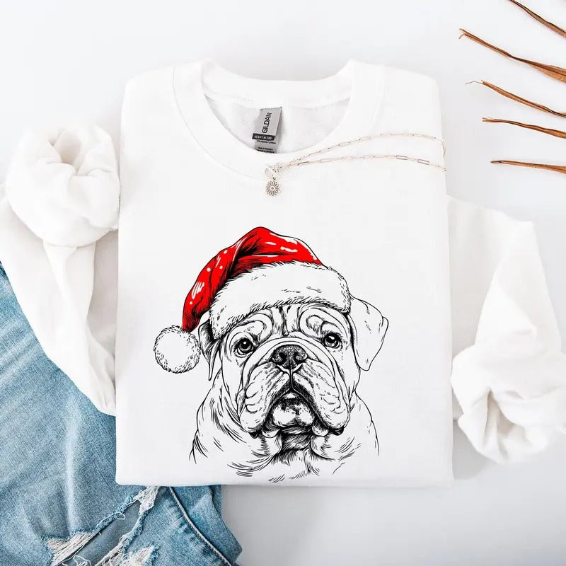 English Bulldog, Santa, Dog, Christmas, Dog Lover, Pet Sweatshirt, Crew Neck, Women's, Crewneck T-Shirts, Hoodie