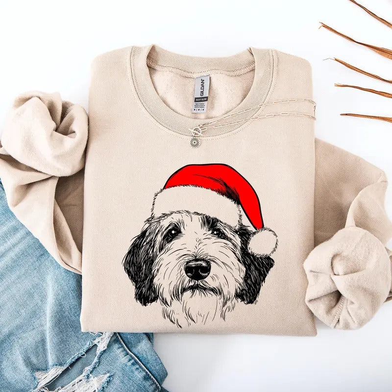 English Sheepdog, Santa, Dog, Christmas, Dog Lover, Pet Sweatshirt, Crew Neck, Women's, Crewneck T-Shirts, Hoodie