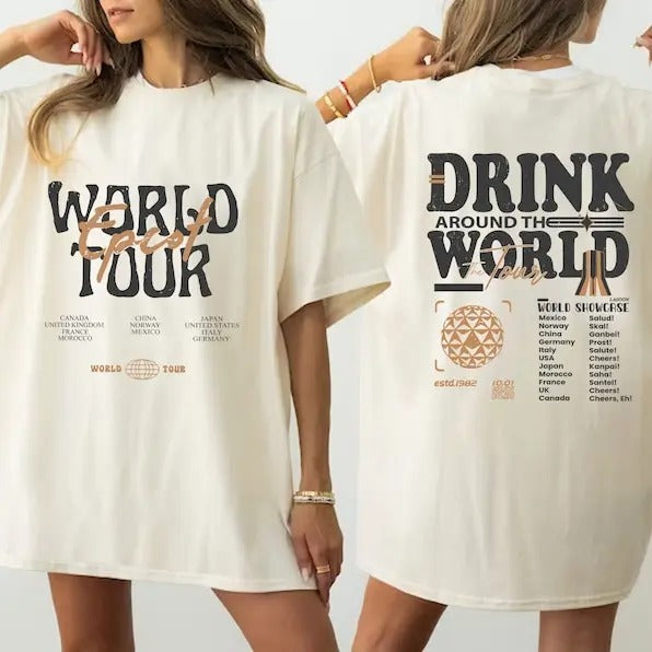 Epcot World Tour Shirt, Drink Around The World Shirt Hoodie, Sweatshirt | GrindPrints.com