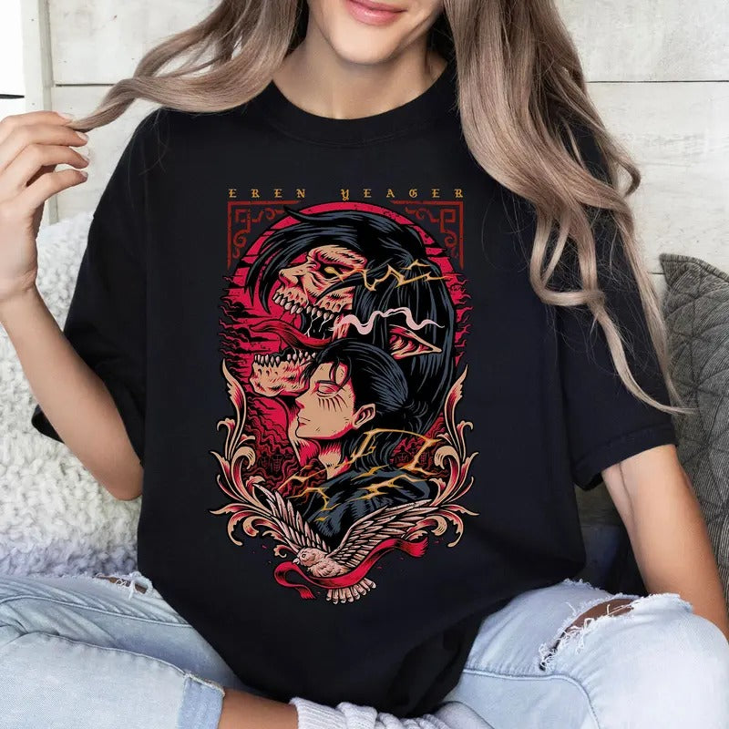Eren Anime Tshirt Crewneck Hoodie Comfort Cotton Sweatshirt | GrindPrints.com
