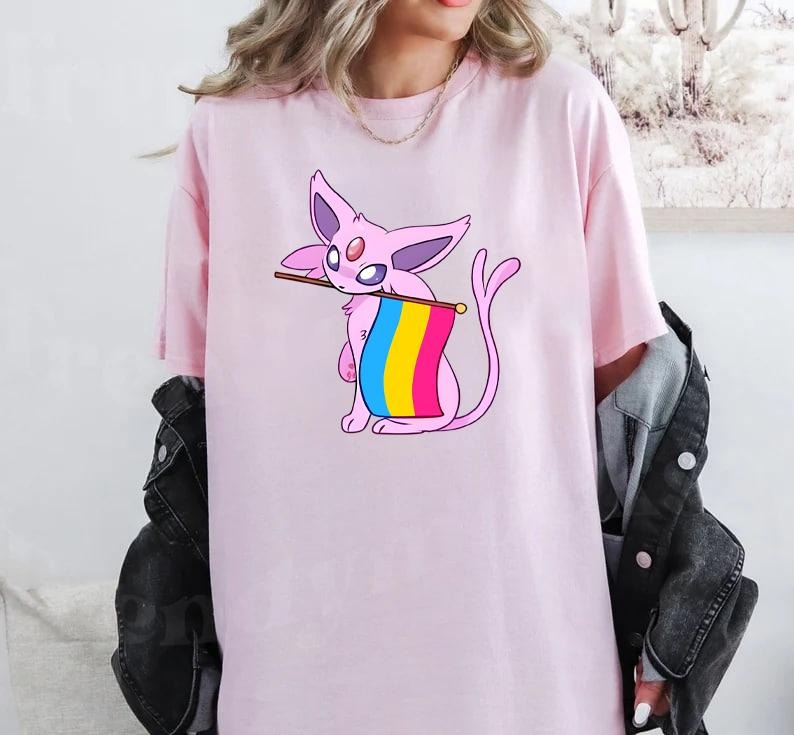 Espeon Pride Tee, Pansexual Flag Edition, Espeon Pansexual Flag T-Shirt, LGBTQ+, LGBT Hoodie, Sweatshirt | GrindPrints.com