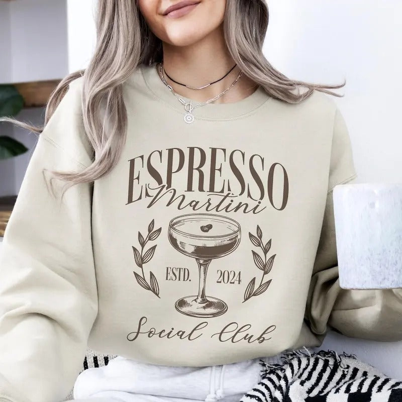 Espresso Martini Social Club Sweatshirt, Cocktail Club Crewneck, Trendy Aesthetic, Drinks Shirt Hoodie | GrindPrints.com