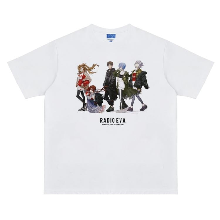 Eva "RADIO" Vintage Oversized Tee Anime T-shirt 100% Cotton Original Design Men's Top Streetwear Casual Menswear Tshirt...