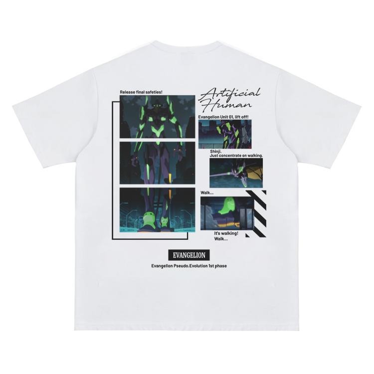Eva "Unit01 Activation" Vintage Oversized Tee Anime T-shirt 100% Cotton Original Design Men's Top Streetwear Casual...