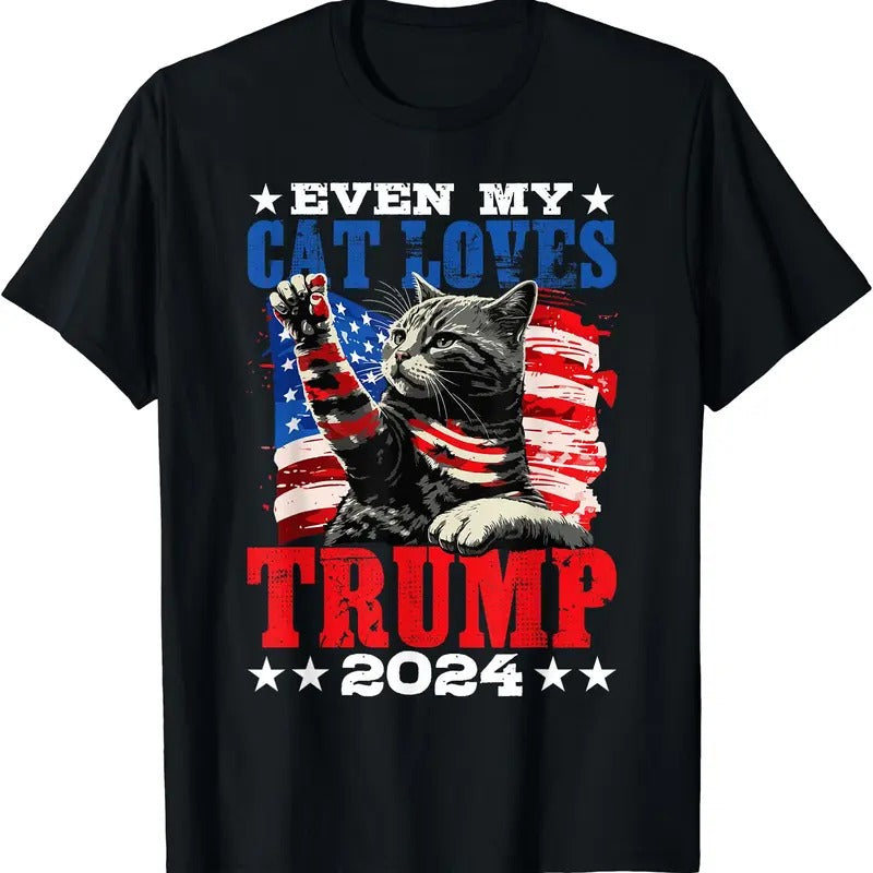 Even My Cat Loves Trump 2024 USA American Flag 4th July Cotton Full Size T-Shirts, Hoodie, Sweatshirt