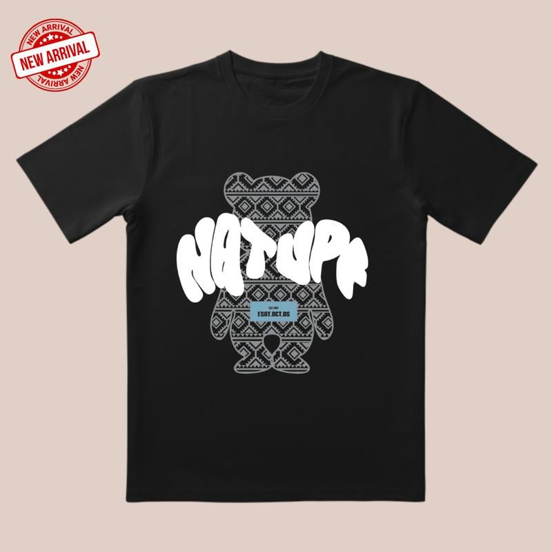 'Black Bear Totem' Tee |   Geometric White Text |   Trendy All-Day Style for Streetwear/Date/Everyday Hoodie, Sweatshirt