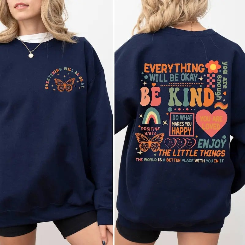 Everything Will Be Okay Mental Health Retro Self Growth Positive Therapy Mental Illness T-Shirts, Hoodie, Sweatshirt