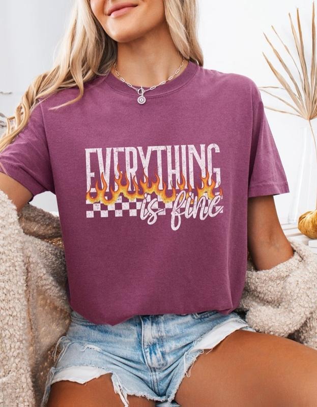 Everything is Fine Tee - Unisex Short Sleeve Crew Neck T-Shirt in 100% Ring-Spun Cotton for All Seasons - Loose Fit,...