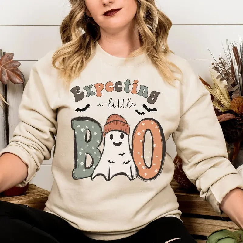 Expecting A Little Boo Sweatshirt, Growing a little pumpkin sweatshirt,Fall pregnancy announcement Sweatshirt,Halloween...