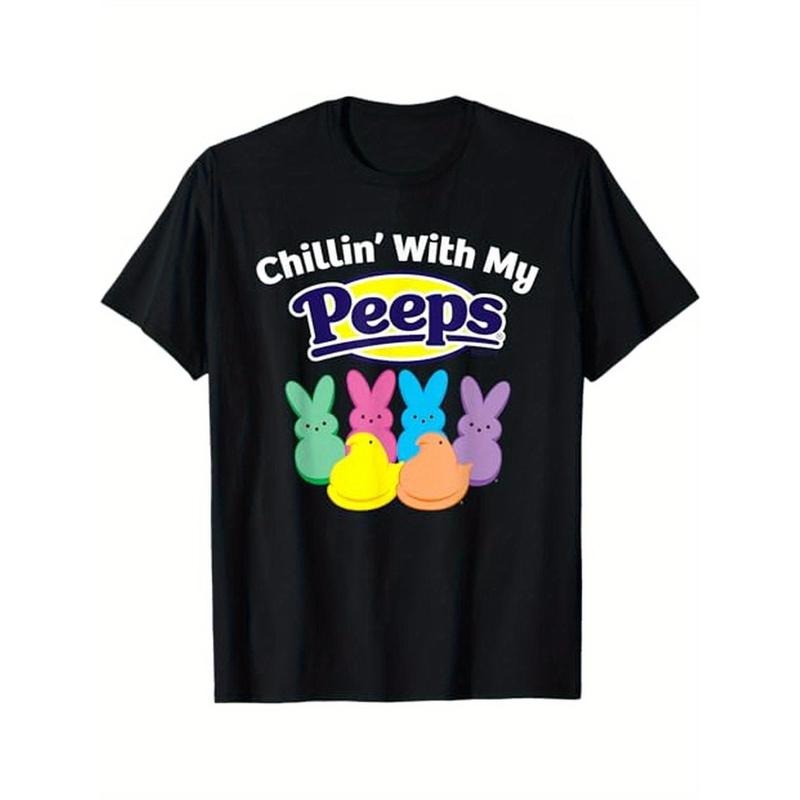 Extra Large Black Easter Classic Fit Round Neck 100% Cotton Short Sleeve Colorful Peeps "CHILLIN' MY PEEPS" Loose Fit Casual Family & Friends PLUS SIZE Made Usa T-Shirts, Hoodie, Sweatshirt