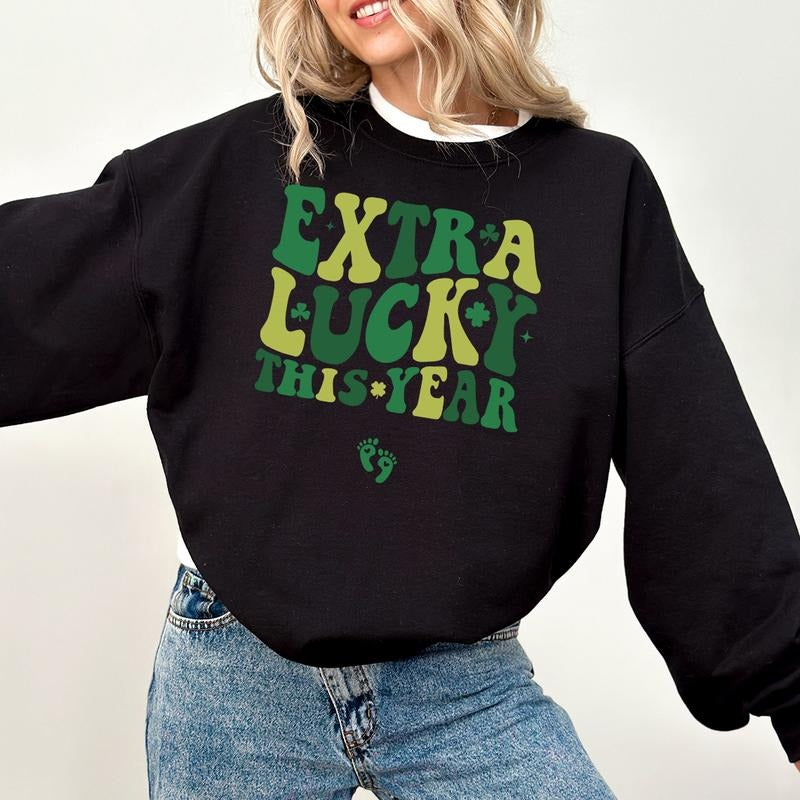 Extra Lucky This Year St Patrick'S Day Pregnancy Reveal Pregnancy Announcement Shirt Mom Be Shirt St Patrick'S Baby Shower T-Shirts, Hoodie, Sweatshirt