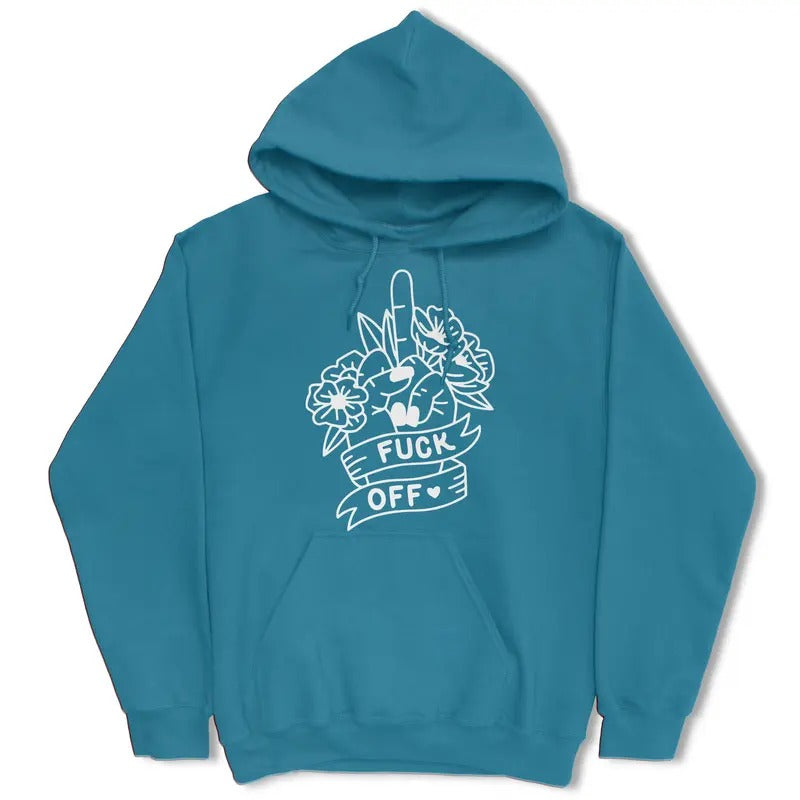 F*ck Off Floral Middle Finger Hoodie  - Pullover Hoodie - Comfortable and Casual T-Shirts, Sweatshirt | GrindPrints.com