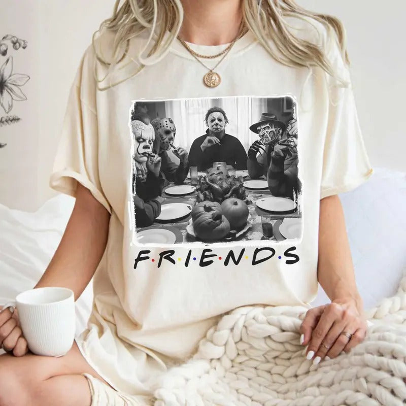 F.R.I.E.N.D.S Characters Halloween Party Shirt, Chucky MichealMyers JasonVoorhees Freddy Funny Dinner, T-Shirt Hoodie...