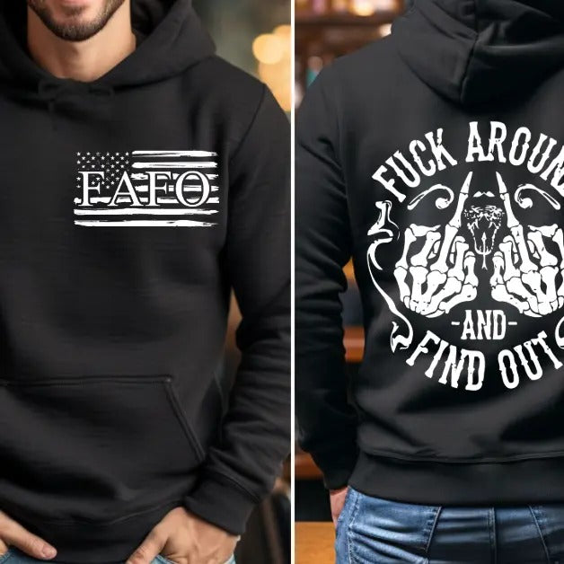 FAFO Flag Middle Finger Unisex sized Sweatshirt or Hoodie Fabric Menswear Pullover T-Shirts | GrindPrints.com