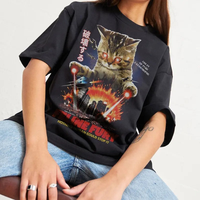 FELINE FURY OVERSIZED TEE, Men Summer Fashion Cotton, Cotton Menswear, S to 3XL Soft Top Hoodie, Sweatshirt | GrindPrints.com