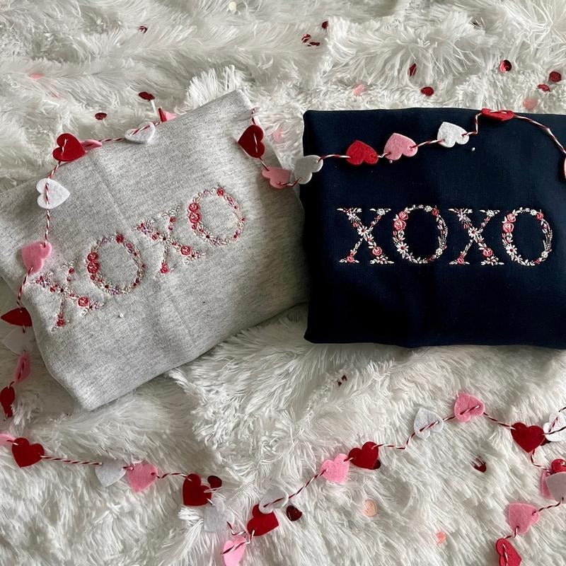FLORAL XOXO SWEATSHIRT VALENTINE DAY SWEATSHIRT EMBROIDERED SWEATSHIRT T-Shirts, Hoodie | GrindPrints.com