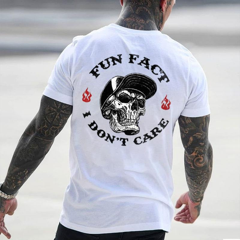 FUN FACT I DON'T CARE Skull Print Men's T-shirt Hoodie, Sweatshirt | GrindPrints.com