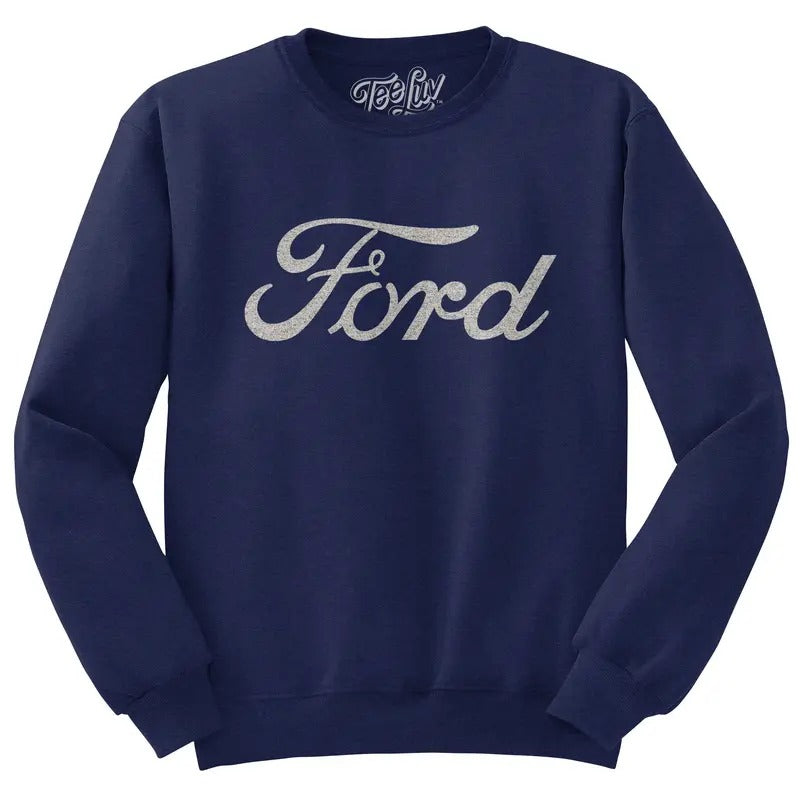 Faded Ford Cat Logo Crewneck Sweatshirt - Navy Blue T-Shirts, Hoodie | GrindPrints.com