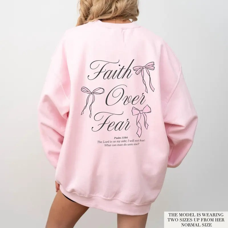 Faith Over Fear Christian Coquette Christian Bow Pink Christian Bible Verse Jesus T-Shirts, Hoodie, Sweatshirt