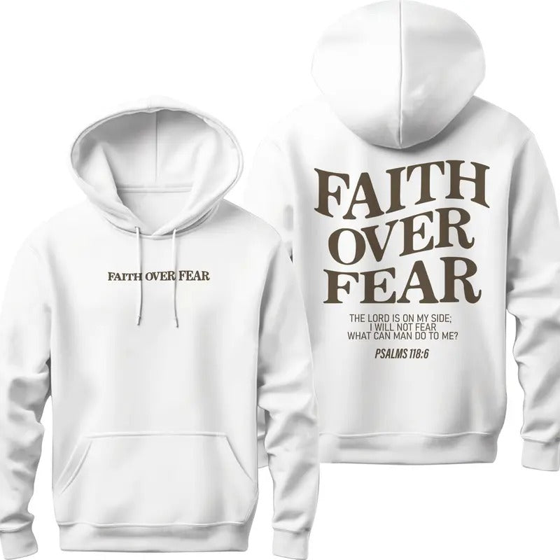 Faith Over Fear Hoodie, Jesus Sweatshirt, Stylish Bible Verse Hoodie Cotton Tops T-Shirts | GrindPrints.com