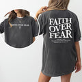 Faith Over Fear Shirt, Christian Tee, Jesus Double Sided Graphic Printed Short Sleeve Tee Shirt, Unisex Cotton Fabric...
