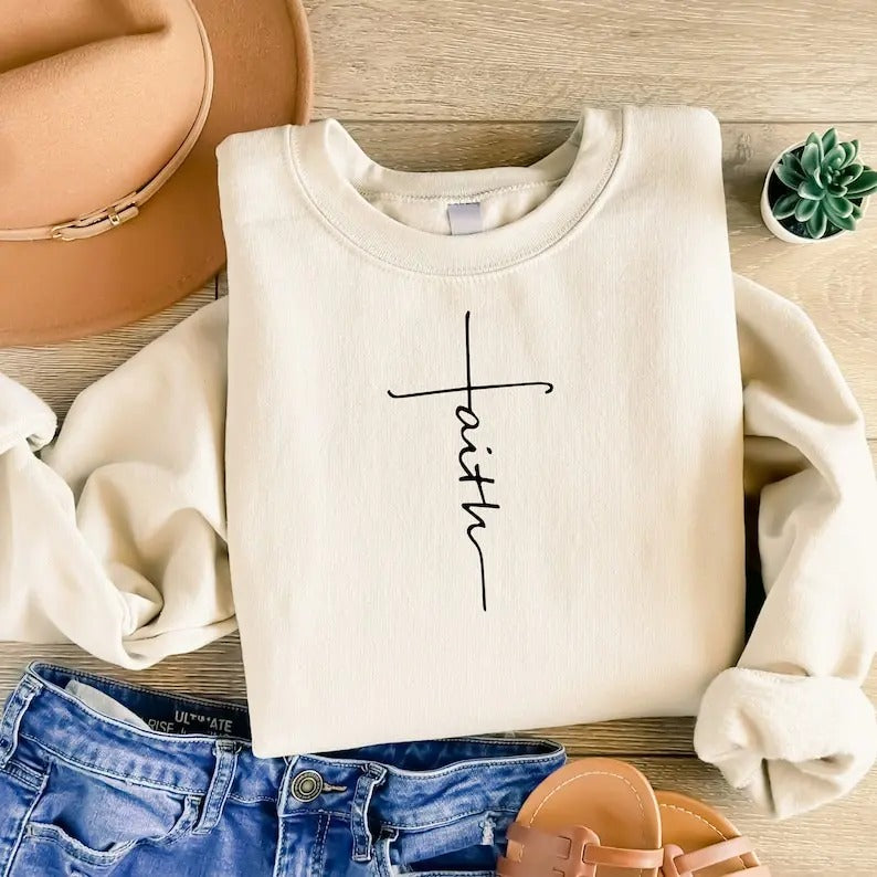 Faith Sweatshirt, Faith Cross Sweat, Religious Sweat, Inspirational Sweat, Motivational Sweater, Faith Christian Sweat...