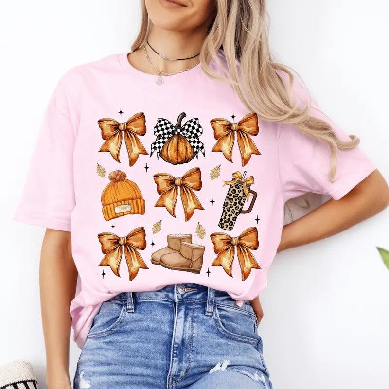 Fall Basics Coquette Shirt. Casual Fall Softstyle Unisex T-Shirt. Cute Graphic Tee Hoodie, Sweatshirt | GrindPrints.com