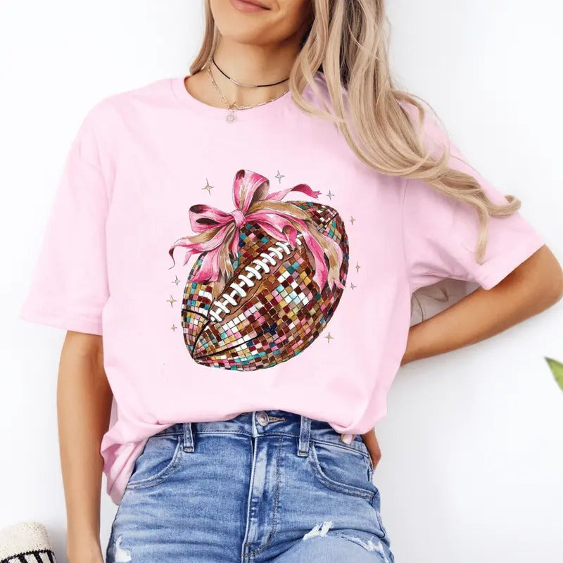 Fall Coquette Bow and Football Shirt. Fall Softstyle Unisex T-Shirt. Cute Graphic Tee Hoodie, Sweatshirt | GrindPrints.com