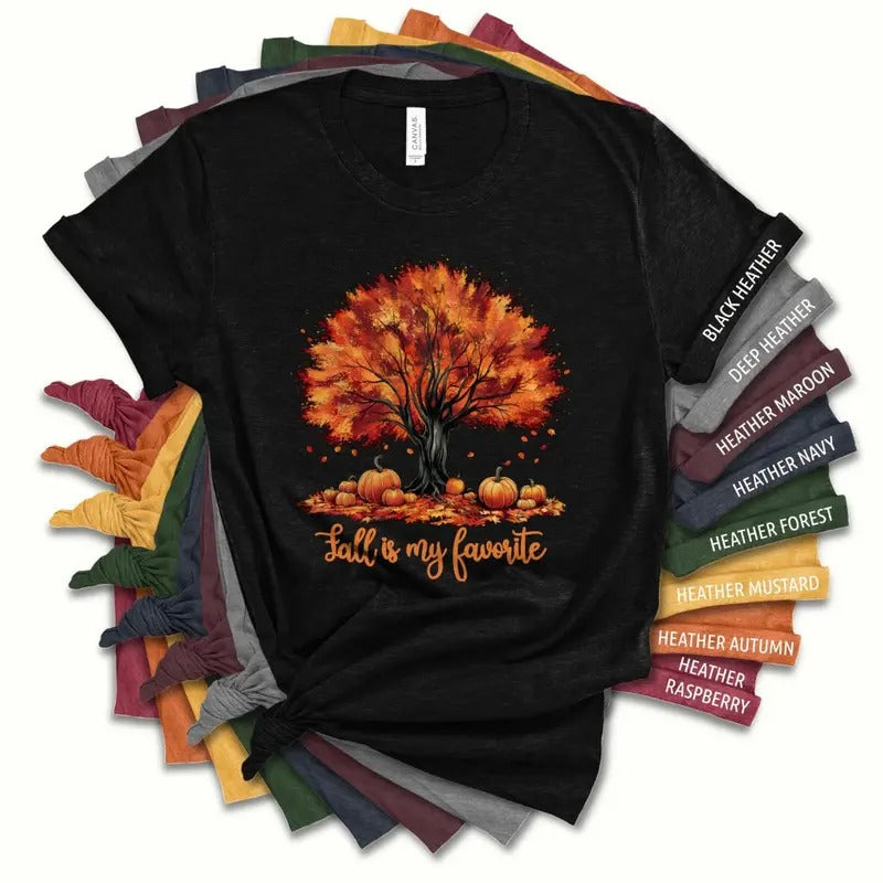 Fall Is My Favorite Tree T-Shirt | Autumn Fall Leaves Trees Pumpkins | Cozy Gift For Her | Trendy Fall Season Graphic Tee...