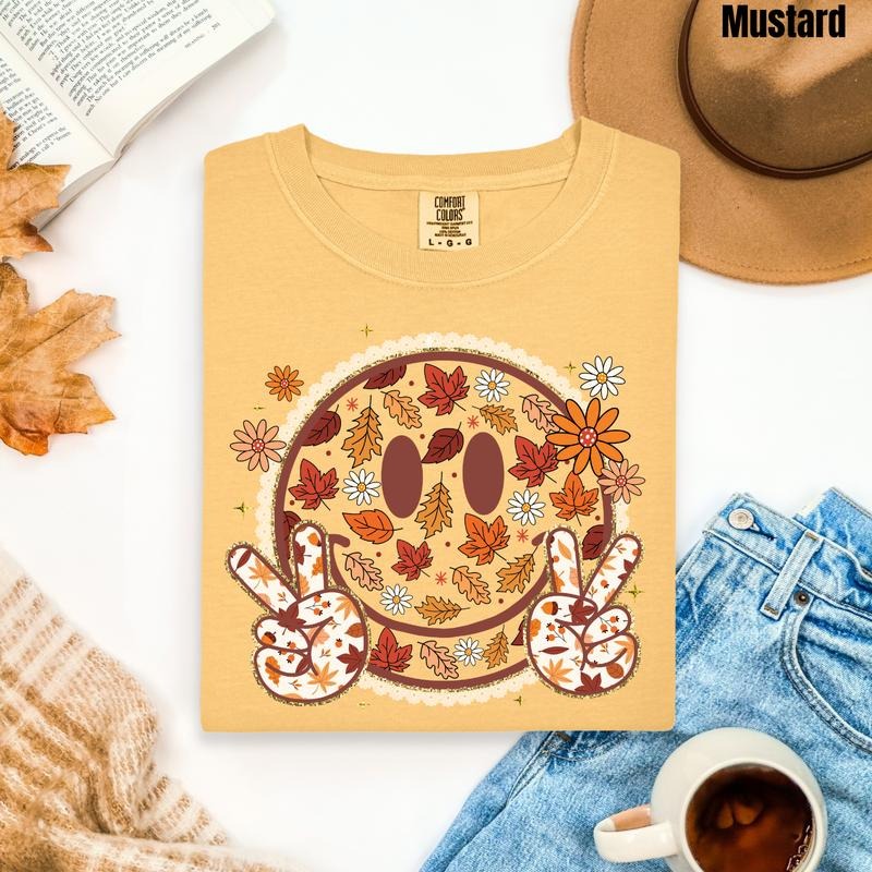 Falling Leaves Happy Face Comfort Colors T-Shirt 'NLB' Hoodie, Sweatshirt | GrindPrints.com