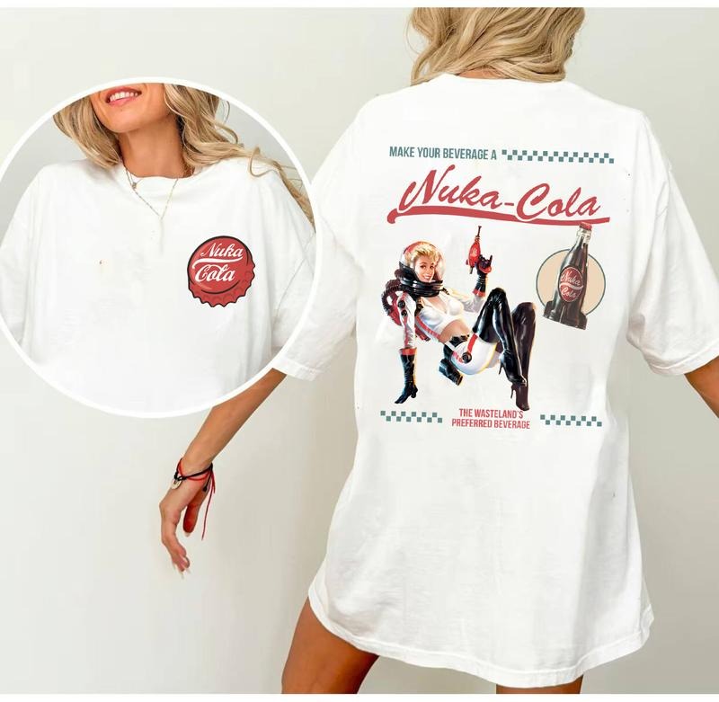 Fallout Graphic T-Shirt, Retro Nuka Cola Bottle Cap with Vintage Ad on Back, Video Game Shirt, Fall Out Vault Tec...