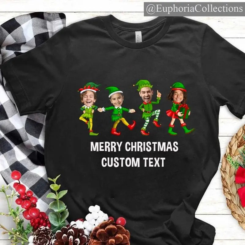 Family Custom Face Christmas Shirt, Funny Christmas Elf Custom Photo Shirts, Christmas Family Party Sweatshirt,...