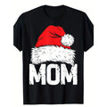 Family Matching Christmas Pajamas - Mom & Youngsters' Santa Print Cotton T-Shirts, Short Sleeve, Crew Neck