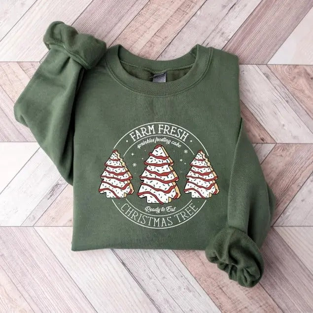Farm Fresh Christmas Tree Sweatshirt, Christmas Tree Cake Shirt, Christmas Cake Shirt, Christmas Crewneck, Women...