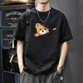 Fashion Zipper Bear Printed Short Sleeve T-shirt 2025 Cool Casual Couple Outfit round Neck Half Sleeve Hoodie, Sweatshirt