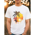 Fashionable Men's Sea Sunset Coconut Tree Print Round Neck Short Sleeved T-shirt Made in USA Hoodie, Sweatshirt