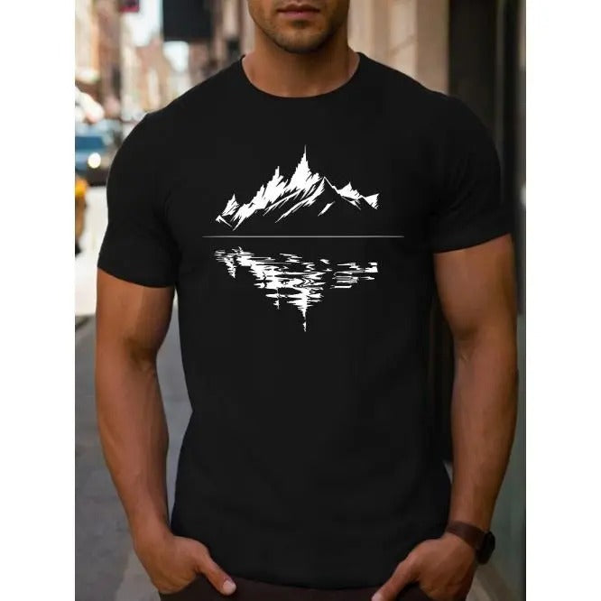[Fast Arrival] Vibrant Landscape Reflection Print Casual Short Sleeve Summer Relaxed Fit Breathable Fabric T-Shirts, Hoodie, Sweatshirt