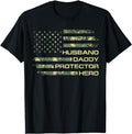 Father's Day T-Shirt, Gifts For Dad, Husband Daddy Protector Hero Fathers Day Camo American Flag T-Shirt Menswear Top...